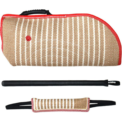 DGSL Dog Training Set - Dog Bite Sleeve, Pillow Tug Toy, Stick - Professional Training Equipment for Biting, Interactive, Fetch, K9, Puppy (Transverse Stripe)