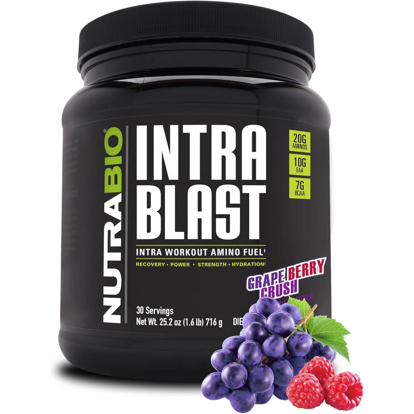 NutraBio Intra Blast Bcaa Powder Amino Acid Supplement, Electrolyte & Hydration Blend, Intra, Pre Workout & Muscle Recovery, 20g Eaa Amino Acids Powder, 5g Glutamine- Grape Berry Crush, 30 Serving