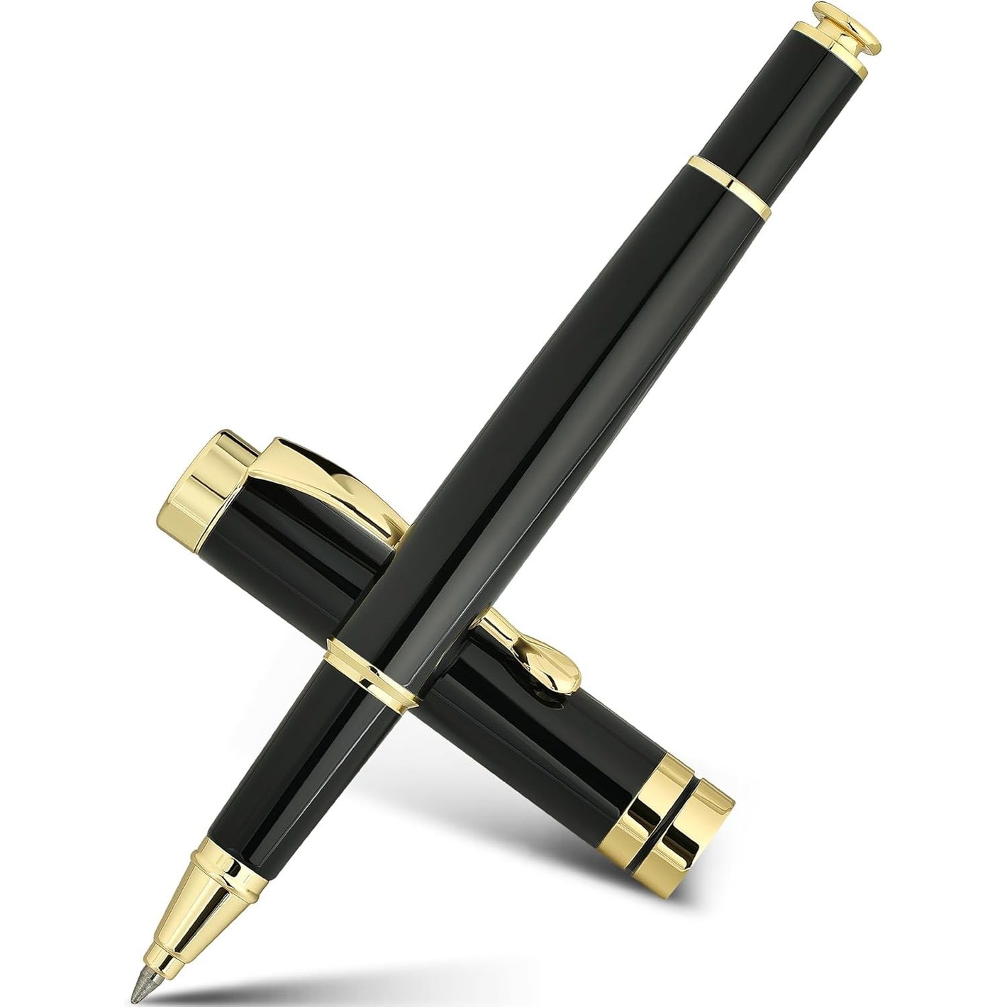 BEILUNER Ballpoint Pens, Stunning Black Chrome Metal Pen with Golden Trim, Best Ball Pen Gift Set for Men & Women, Professional, Executive, Office, Nice Pens-Gift Box with 0.5mm Black Extra Refill