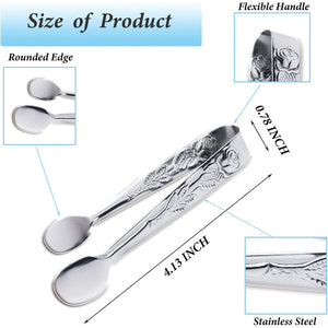 3PCS Mini Serving Tongs, 4Inch Rose Stainless Steel Sugar Cube Tongs, Sliver Small Ice Tong for Tea and Coffee Party, Appetizers, Desserts by Sunenlyst (Silver)