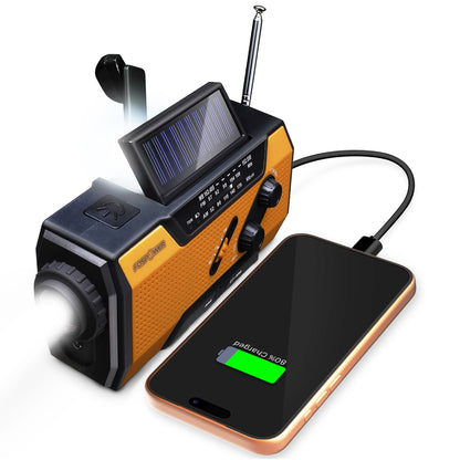 Buy now FosPower NOAA Emergency Weather Radio A1 7400mWh Portable Power Bank, AM/FM, USB/Solar/Hand Crank Charging, Battery Operated, SOS Alarm & Flashlight for Indoor/Outdoor Emergency - Orange at indiglob india