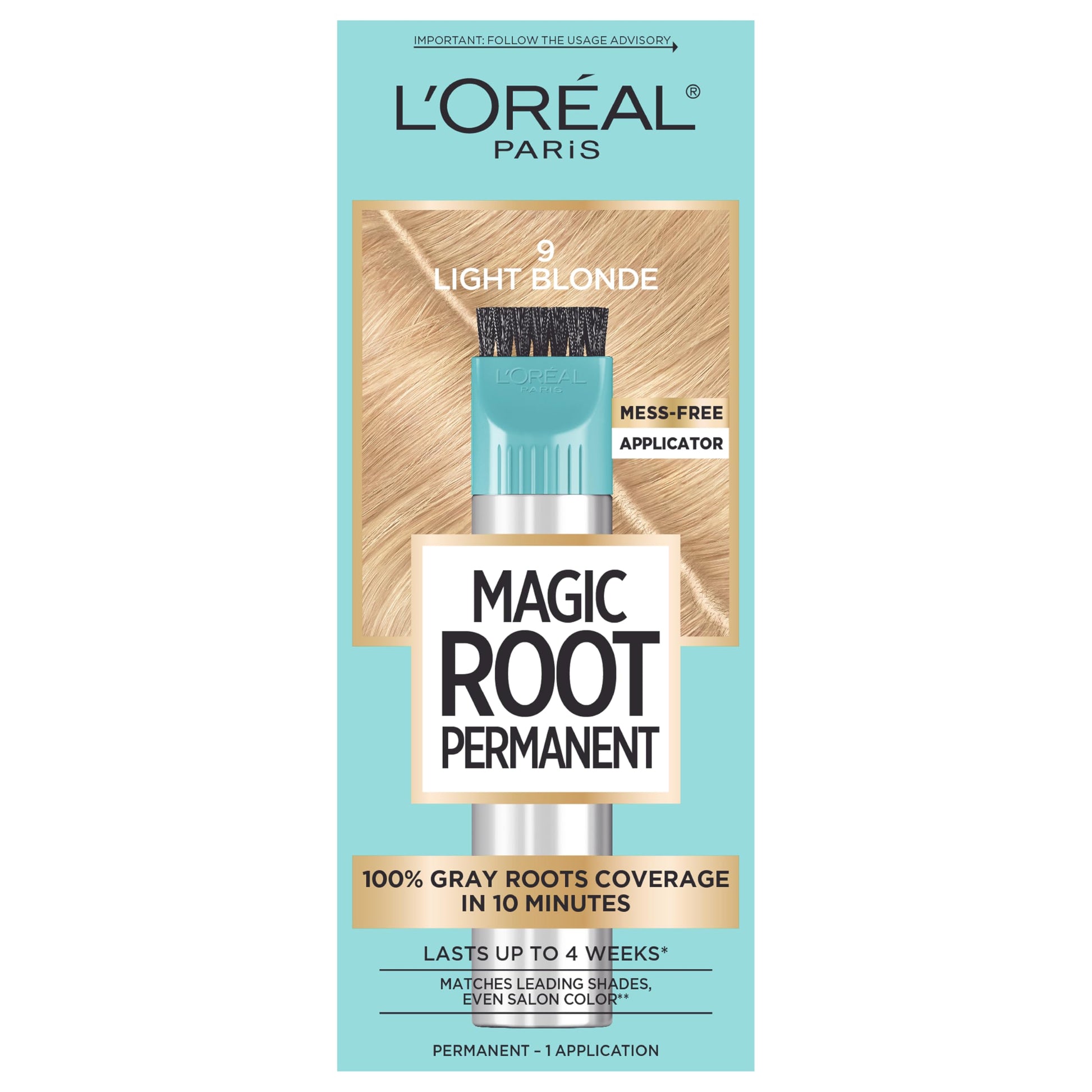 Buy now L'Oreal Paris Magic Root Rescue 10 Minute Root Hair Coloring Kit, Permanent Hair Color with Quick Precision Applicator, 100 percent Gray Coverage, 4 Dark Brown, 2 count 9 Light Blonde 1 Count (Pack of 1) at indiglob india