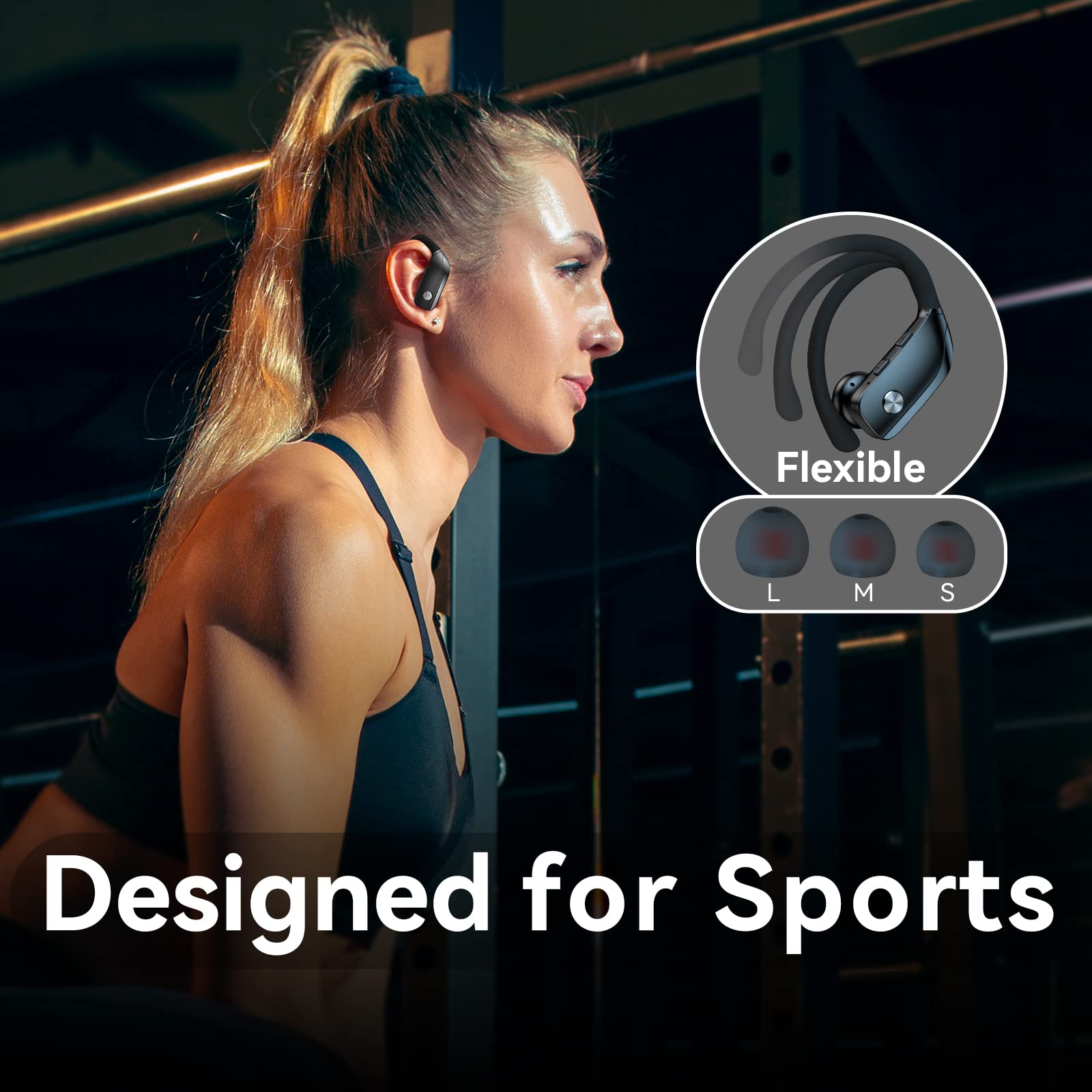 Buy now bmani Ear Buds Wireless Earbuds Bluetooth Headphones with 80H Playtime LED Display Case, Over-Ear Hook with Mic, Stereo Sound, Easy Button Controls, Sports Earphones for Running Workout Gym Black at indiglob india