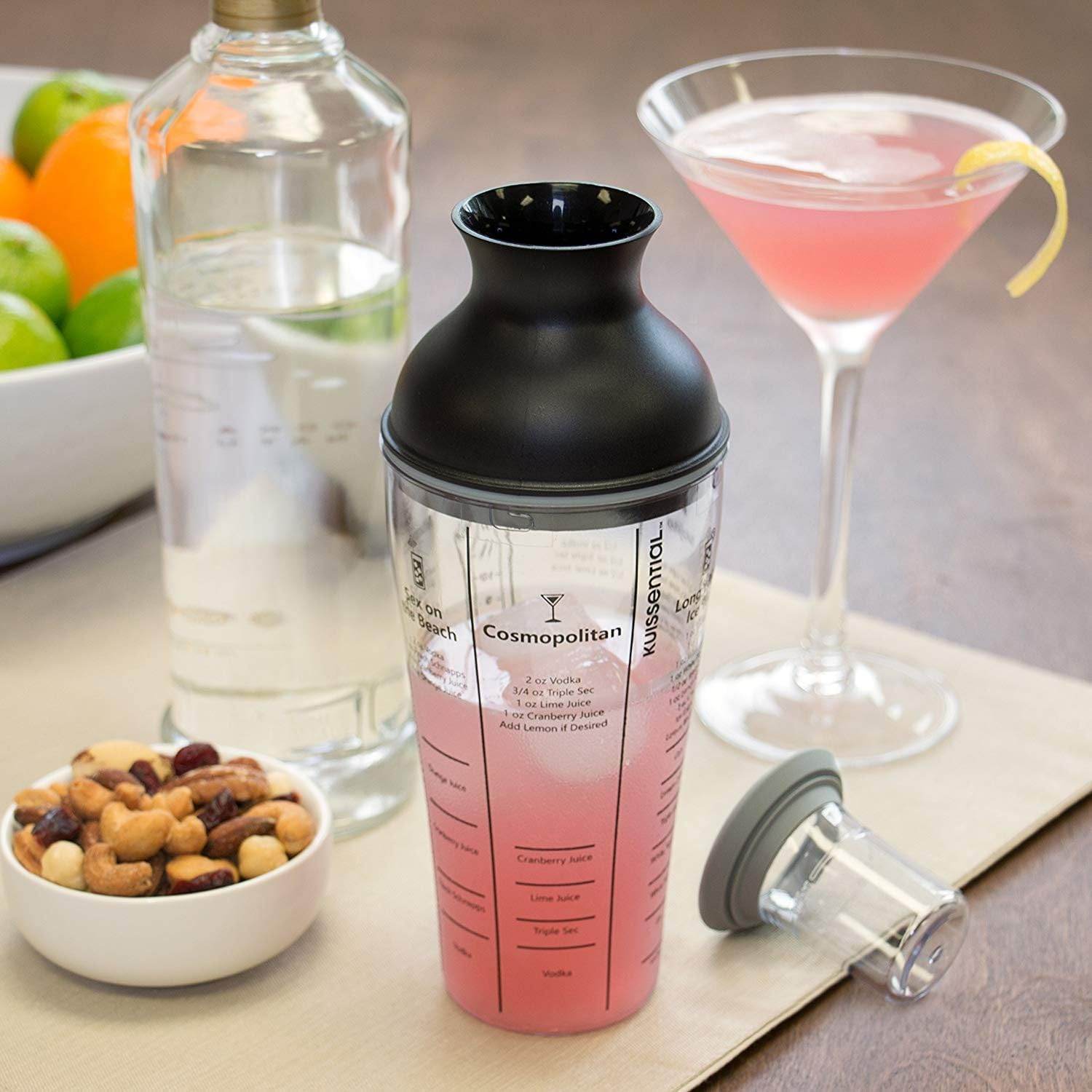 16oz Large Cocktail Shaker Bar Set- Includes Measuring Jigger, Strainer, 6 Printed Mixed Drink Recipe Measurements on Bottle- Fun Bartender Kit for Mojitos, Martinis & More- Great for Summer Parties - My Store