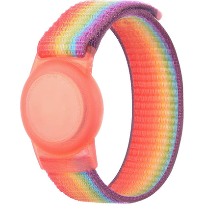 Kids Wristband Compatible with Apple AirTag, Protective Case for Air Tag GPS Tracker Holder with Nylon Bracelet, Adjustable Anti Lost Watch Band for Toddler Child Elder(Rainbow B)