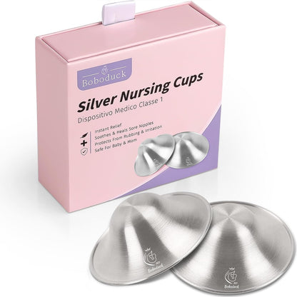 Boboduck Nipple Shields for Nursing Newborn - 925 Silver Nursing Cups Protect Your Nursing Nipple, Newborn Must Haves Nipple Pads, Nipple Covers Protector for Breastfeeding (Standard Size)