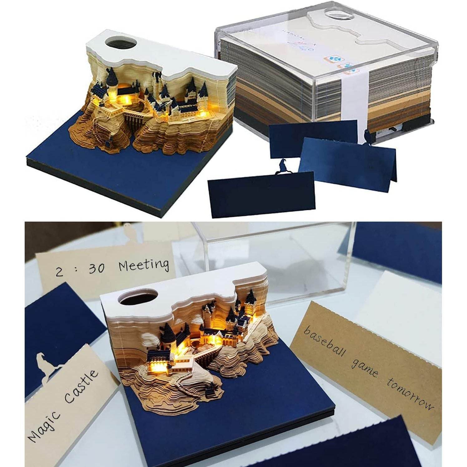 1Pc 160 Sheets Memo Pads Paper Art with Light, Castle 3D Stick Notes Convenience Stickers Papers Card Craft, Original DIY Post Notes Notepad - My Store