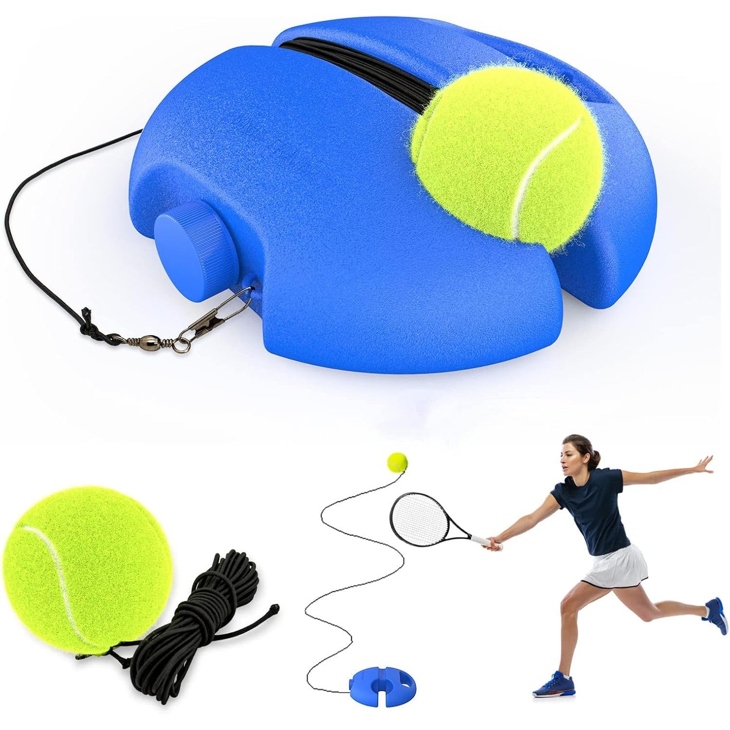 CHEGIF Tennis Trainer Rebound Ball, Solo Training Equipment, Portable Tennis Rebounder Kit, 2 String Balls, Suitable for Beginners Exercise