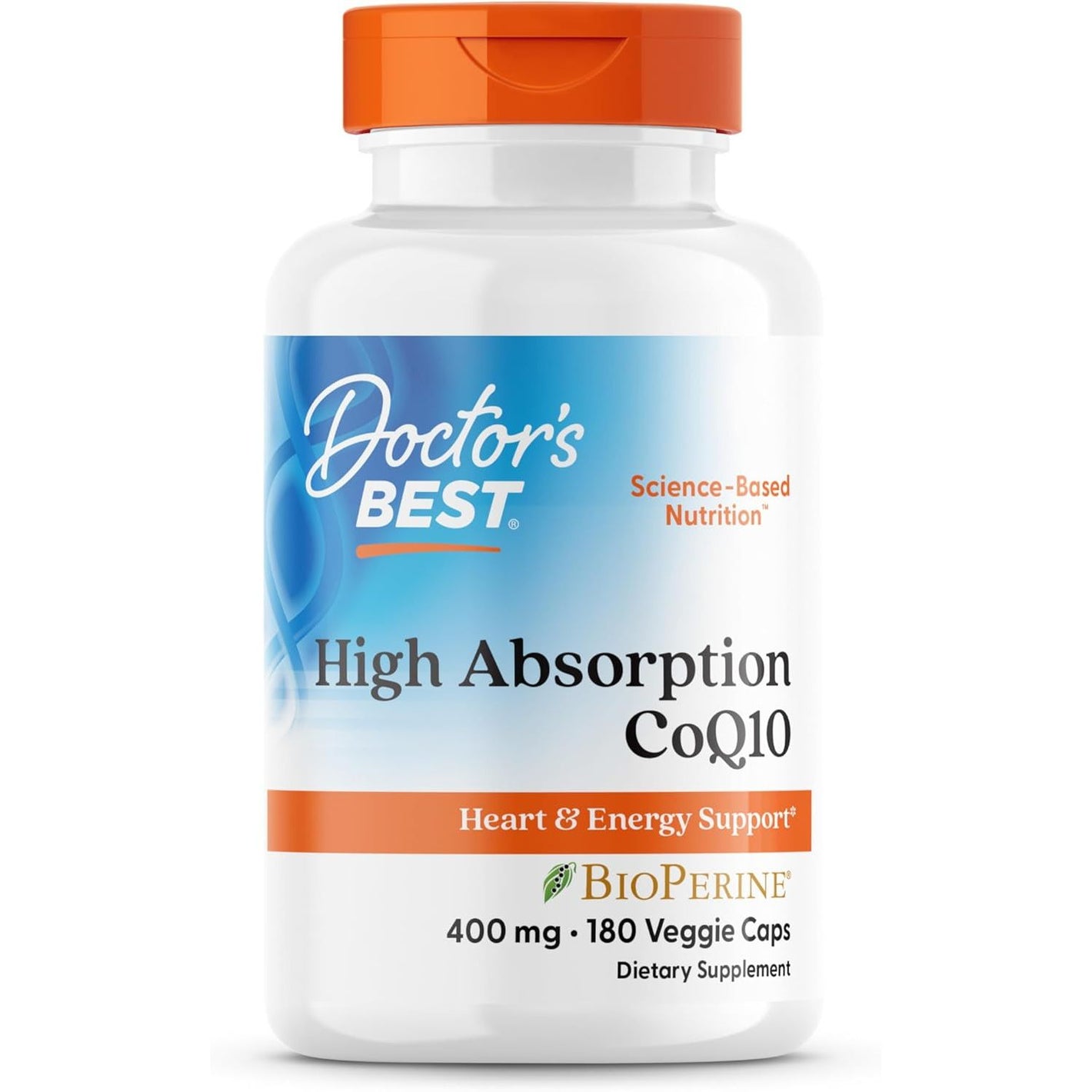 Doctor's Best High Absorption CoQ10, Heart & Energy Support, USP Verified, Naturally Fermented CoQ10, Non-GMO Gluten Free, Soy Free, Vegan 180 Veggie Caps