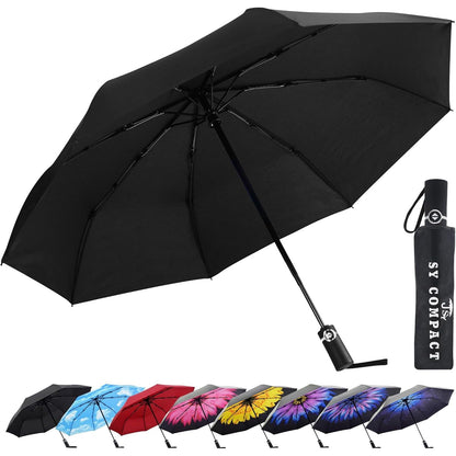 SY COMPACT Travel Umbrella Windproof Factory outlet Compact Automatic Umbrellas for Rain Compact Small UV Sun Protection Umbrella Durable Waterproof Lightweight-Fits Backpack Car Purse
