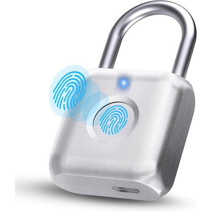 Pothunder Fingerprint Smart Padlock Lock, Biometric Metal Keyless Thumbprint Lock, Waterproof, USB Rechargeable, for Gym Locker, School Locker, Luggage, Backpack, Suitcase(Gray)