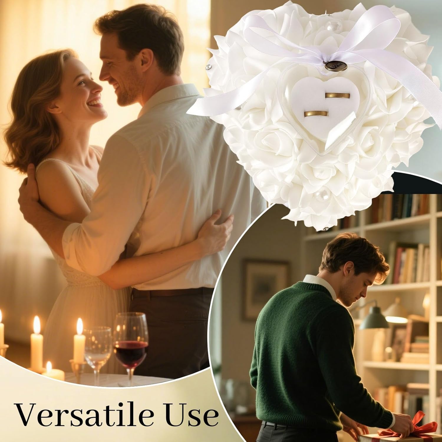 Buy now HONEYGIFTS Wedding Ring Pillow, Irovy Ring Bearer Holder Pillows Heart Shape Rose Lace Cushion for Wedding Party Anniversary Ceromony at indiglob india
