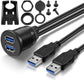 2 Ports USB 3.0 Extension Cable, Flush Mount Car Truck Boat Motorcycle Dashboard Panel Adapter-3 Feet