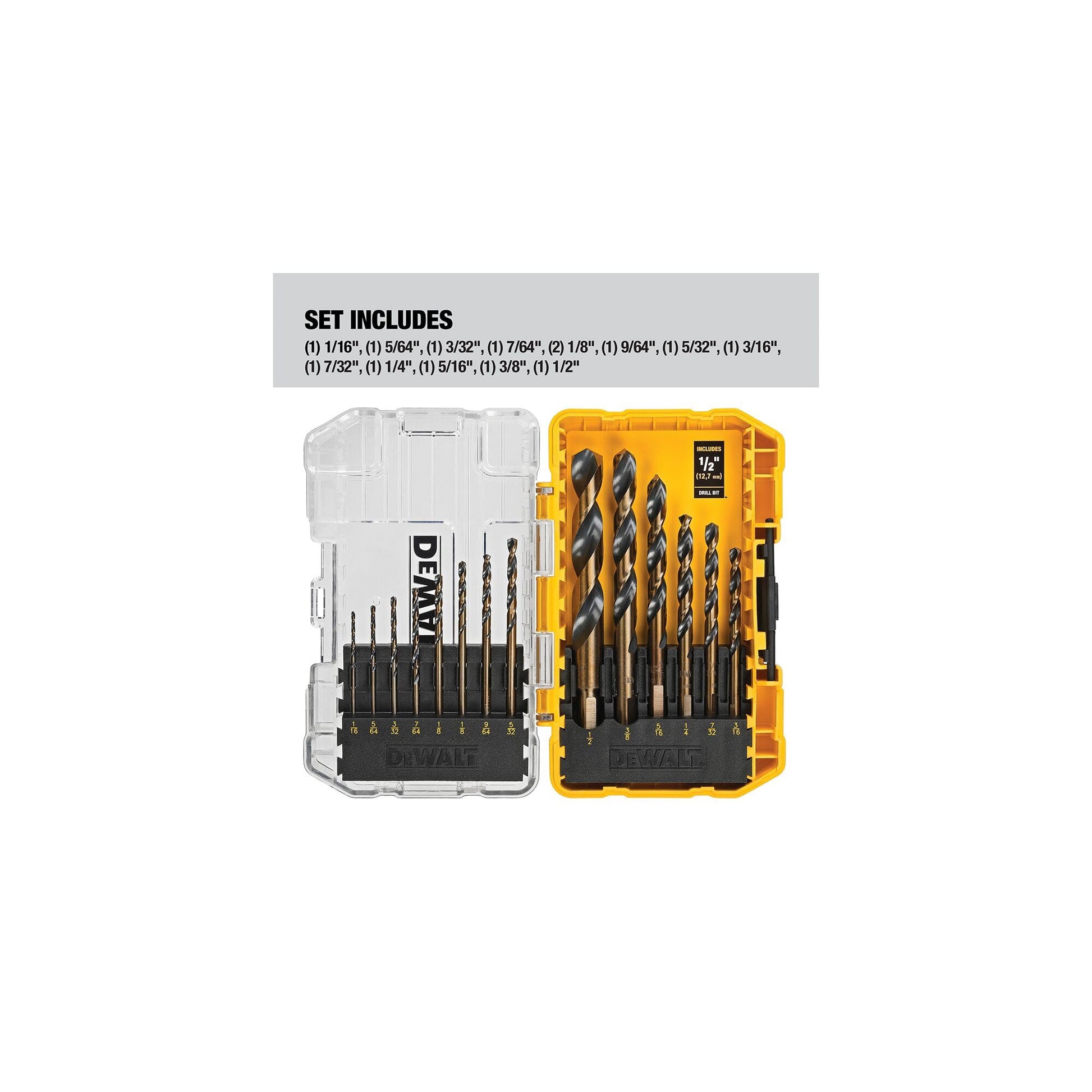 Buy now DEWALT Drill Bit Set, 3-Flats Shank,14-Piece, 135 Degree Split Point, for Plastic, Wood and Metal (DWA1184) at indiglob india