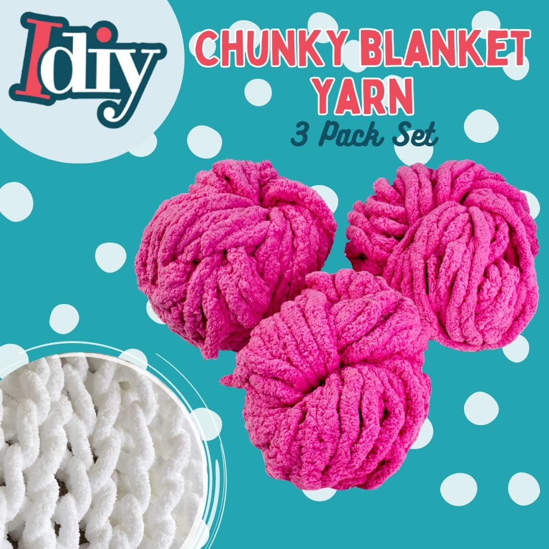 Buy now iDIY Chunky Yarn 3 Pack Skeins (72 Yards) - Dark Green - Fluffy Chenille Yarn Perfect for Soft Throw and Baby Blankets, Arm Knitting, and DIY Crafts and Projects! Chrochet #20 or 25 Homemade Gift at indiglob india