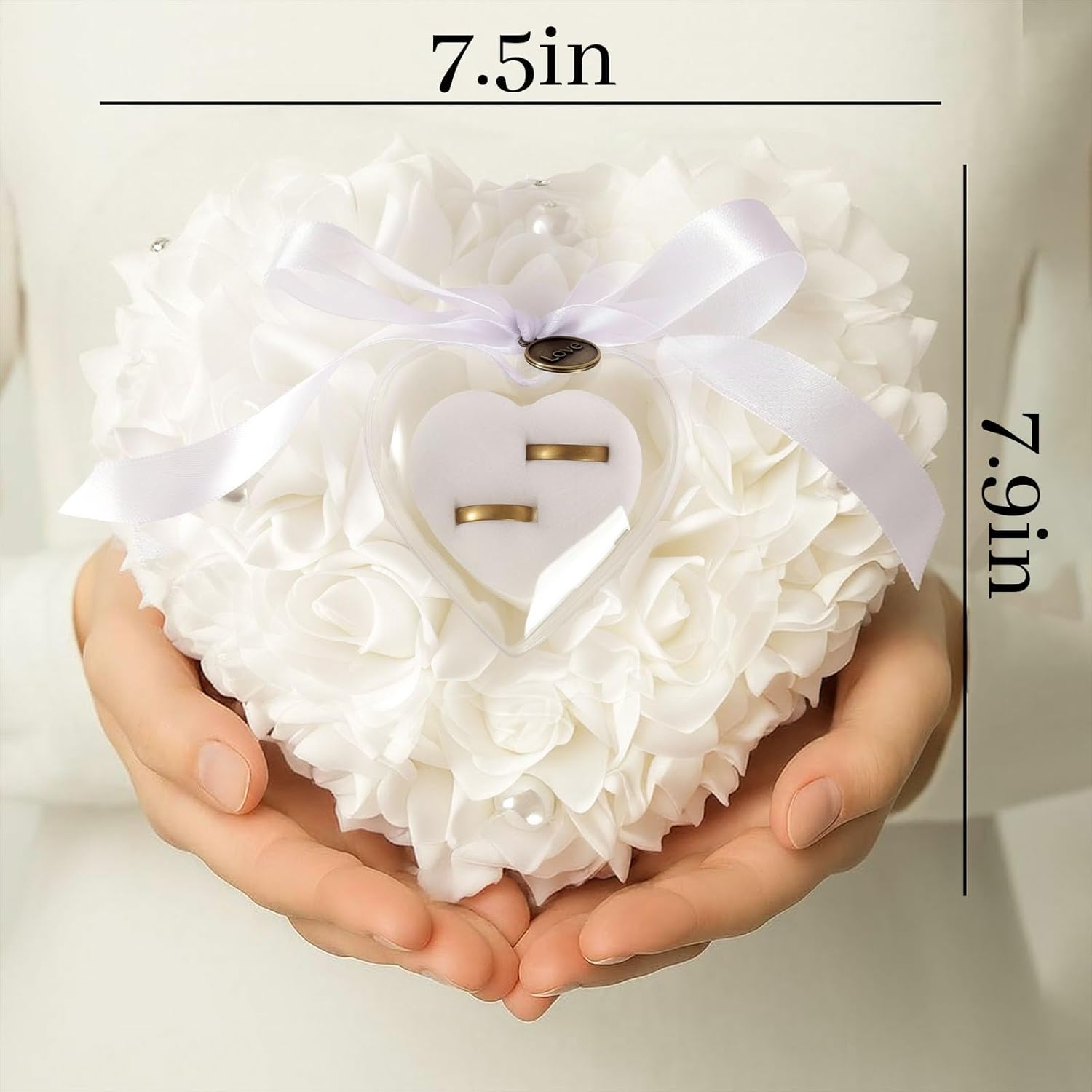 Buy now HONEYGIFTS Wedding Ring Pillow, Irovy Ring Bearer Holder Pillows Heart Shape Rose Lace Cushion for Wedding Party Anniversary Ceromony at indiglob india