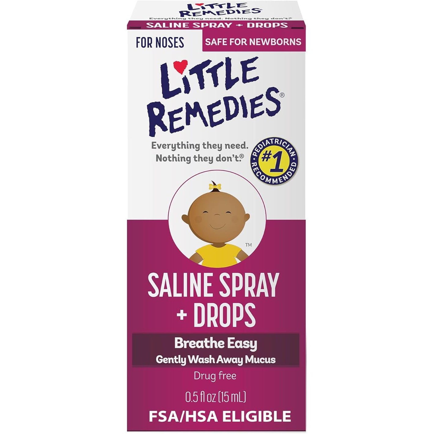 Little Remedies Saline Spray and Drops, Safe for Newborns, 0.5 fl oz