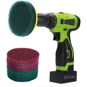Kichwit 4 Inch Drill Power Brush Tile Scrubber Scouring Pads Cleaning Kit, Includes Attachment, Heavy Duty Household Cleaning Tool (Drill NOT Included)