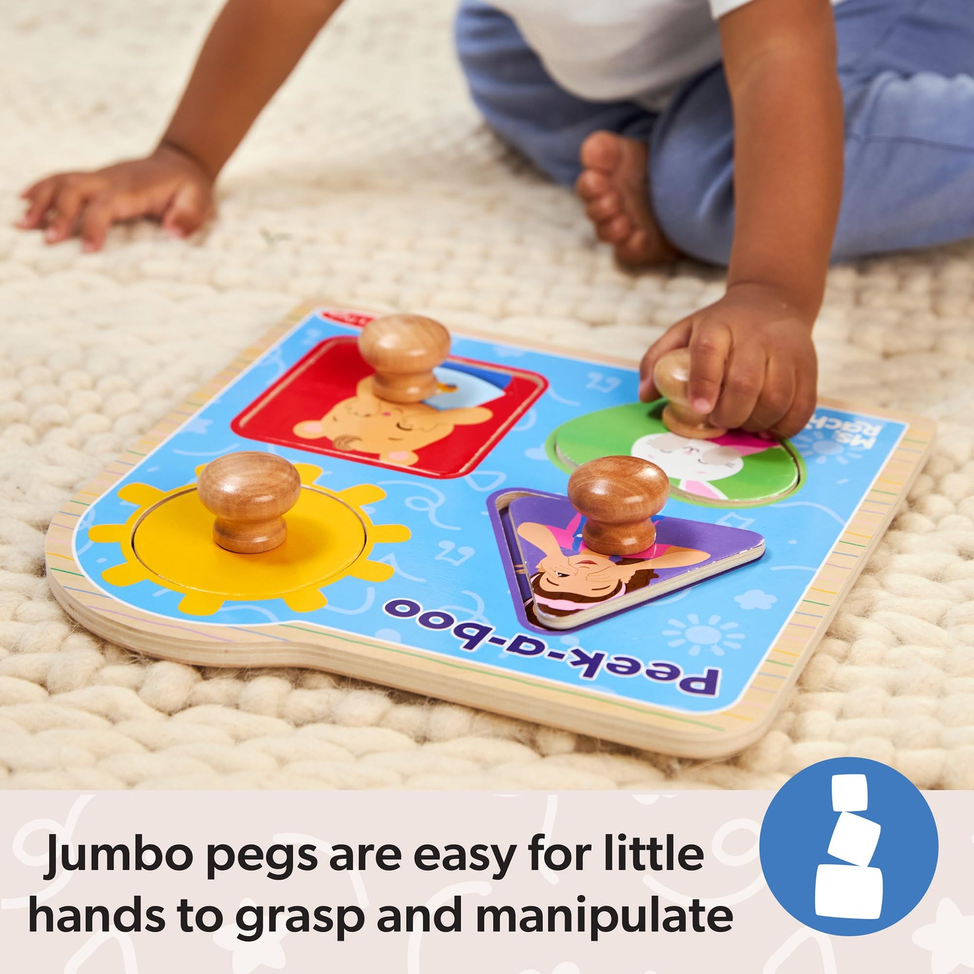 Buy now Melissa & Doug?? Ms. Rachelƒ?› Wooden Peek-a-Boo Jumbo Peg Puzzle, 4-Piece with Mirror, Toddler Toys for Boys and Girls Ages 1+ Years at indiglob india