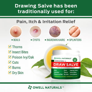 OWELL Naturals Drawing Salve Ointment for Boil & Cyst Removal, Ingrown Hair, Splinter Remover, Bug Spider Bites, Bee Sting, Mosquito Itching, Poison Ivy, Flare, Hangnail