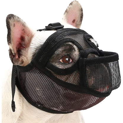 BARKLESS French Bulldog Muzzle, Short Snout Mesh Dog Muzzle with Tongue Out Design for Flat Face Dog Shih Tzu English Bulldog, Prevent Biting Chewing Allows Grooming (Grey, XS)