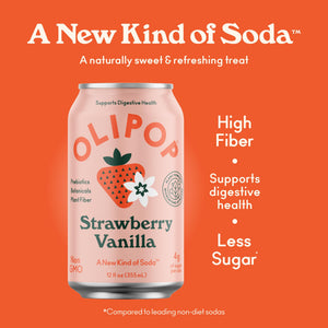 Buy now OLIPOP Prebiotic Soda Pop, Strawberry Vanilla, Prebiotics, Botanicals, Plant Fiber, 12 fl oz (4 Cans) at indiglob india