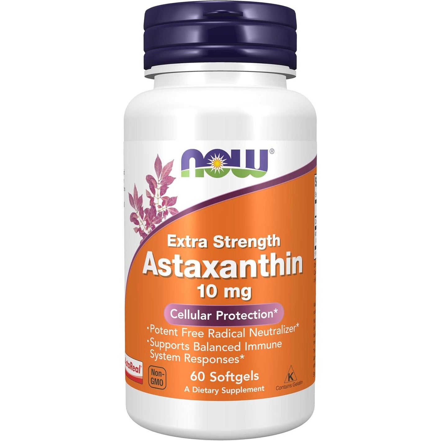 NOW Foods Supplements, Astaxanthin 10mg, Extra Strength,derived from Non-GMO Haematococcus Pluvialis Microalgae and has naturally occurring Lutein, Canthaxanthin and Beta-Carotene, 60 Softgels