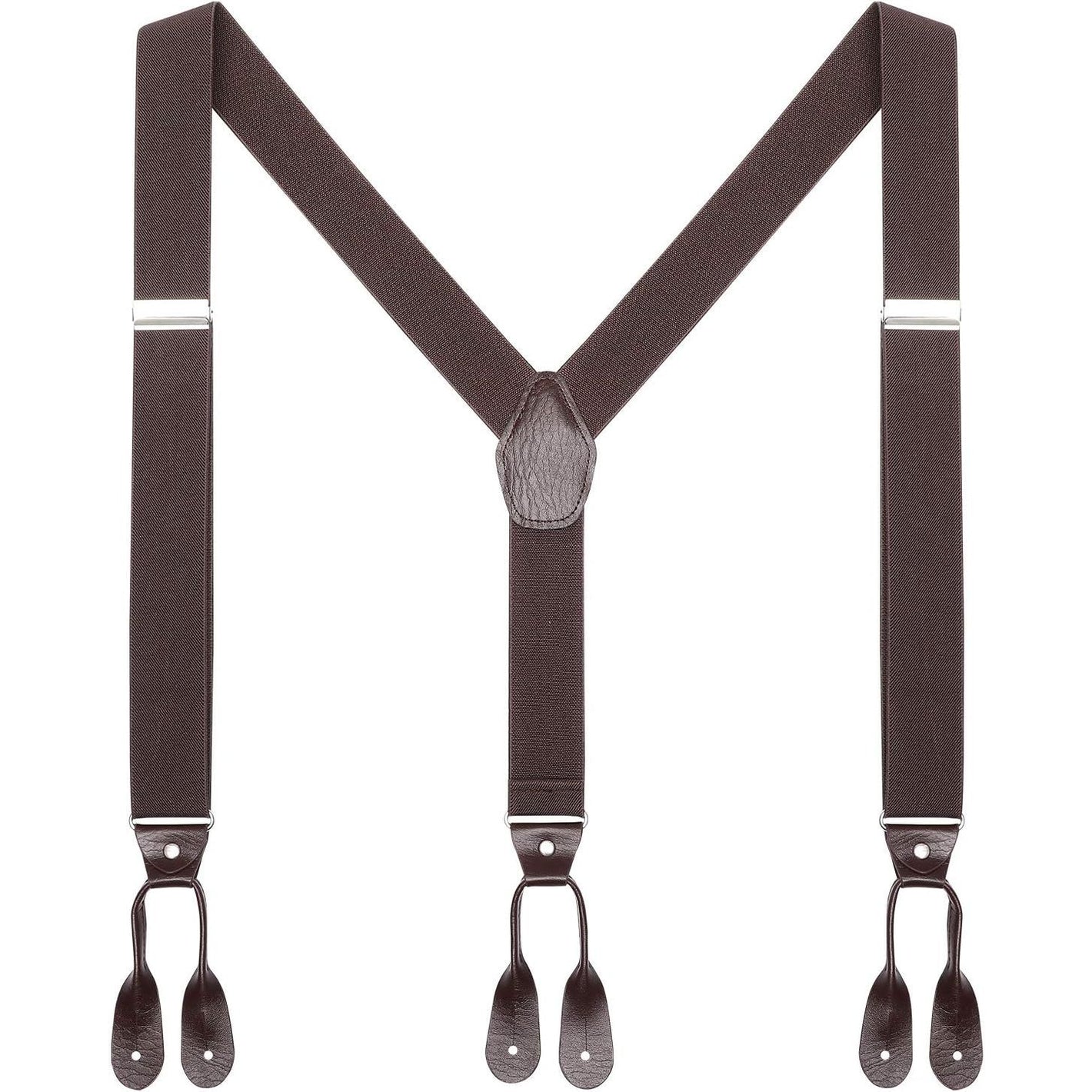 AWAYTR Mens Brown Button End Suspenders - Adjustable Elastic Y Shape Tuxedo Suspender