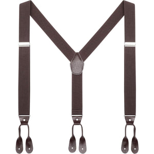 AWAYTR Mens Brown Button End Suspenders - Adjustable Elastic Y Shape Tuxedo Suspender