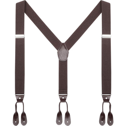 AWAYTR Mens Brown Button End Suspenders - Adjustable Elastic Y Shape Tuxedo Suspender