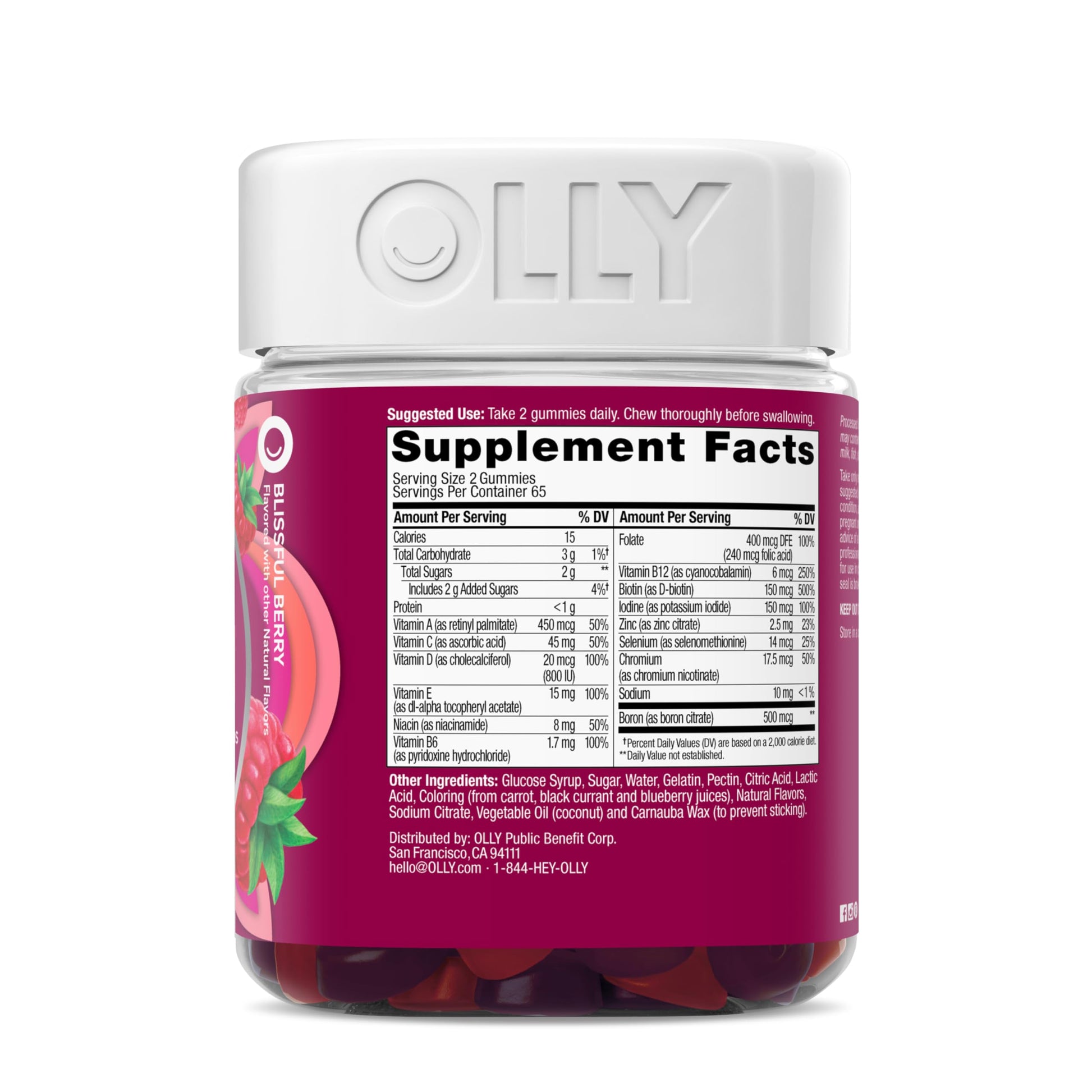 Buy now OLLY Women's Daily Multivitamin Gummy, Vitamins A, D, C, E, Biotin, Folic Acid, Adult Chewable Vitamin, Berry Flavor, 65 Day Supply - 130 Count at indiglob india