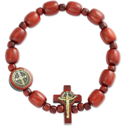 Catholica Shop - Catholic Religious Wear Elasticated Saint Benedict Bracelet Wooden Beads Decade Rosary Stretchable Bracelet for Men and Women