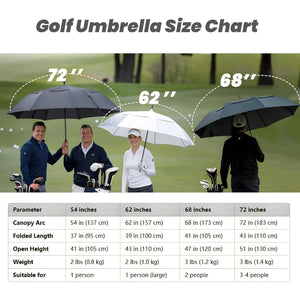 Golf Umbrella Large 62/68/72 Inch, Extra Large Oversize Double Canopy Vented Windproof Waterproof Umbrella, Automatic Open Golf Umbrella for Men and Women and Family.