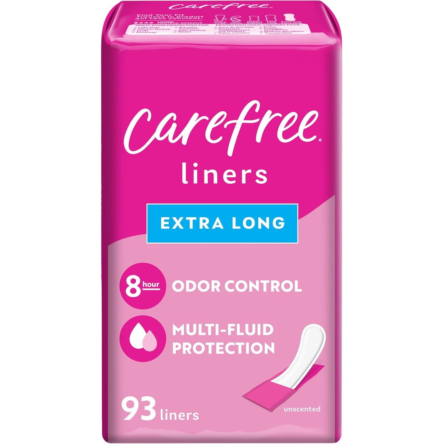 Carefree Acti-Fresh Body Shape Pantiliners Extra Long Unscented - 93 Count, Packaging may vary