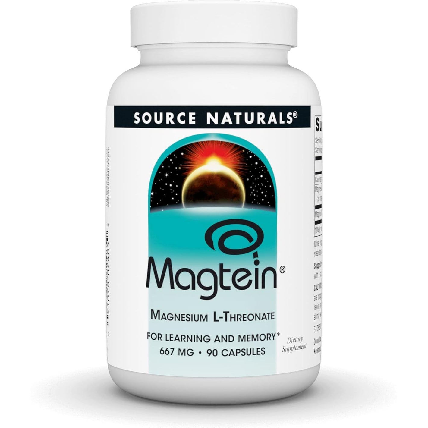 Source Naturals Magtein Magnesium L-Threonate 667mg Supports Focus, Mood, Healthy Memory, Cognitive Function, Sleep* - 90 Capsules