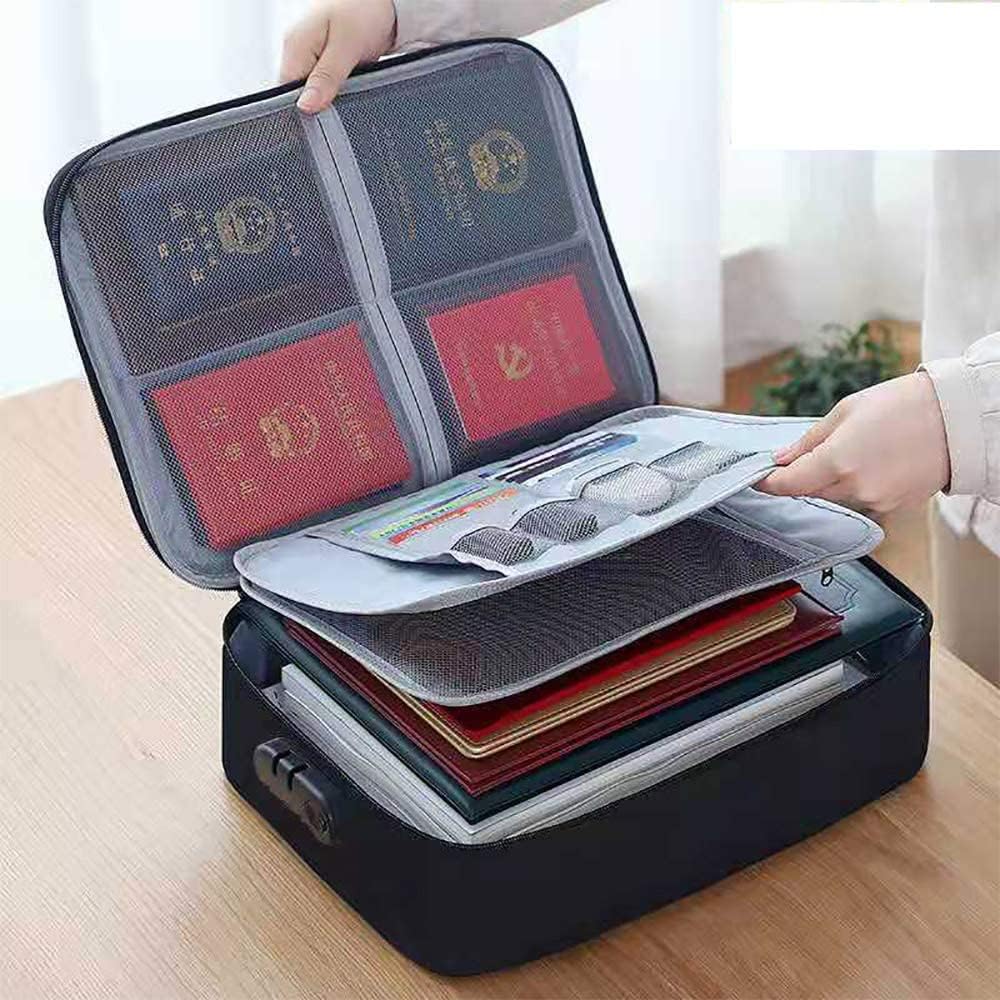 Oxford Document Organizer with Safe Code Lock,Storage Pouch Credential Bag Diploma Storage Important Document and File Pocket, Laptop, Notebooks,Bank Cards Valuables Travel Bag with Separators (Black)