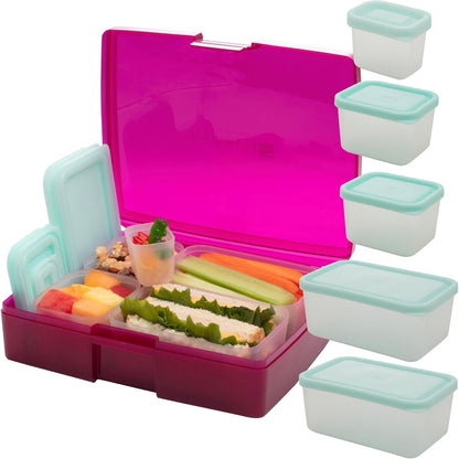 Bentology Bento Lunch Box Set w 5 Removable Nesting Containers- Adaptable Inner Compartment Portion Sizes- Meal Prep Snack Holders for Back to School, Leakproof Durable & BPA Free- Dishwasher Safe