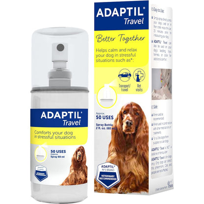 ADAPTIL Spray 60 mL – Calms & Comforts Dogs During Travel, Veterinary Visits and Stressful Events - The Original D.A.P. Dog Appeasing Pheromone Spray, 60ml - Packaging May Vary