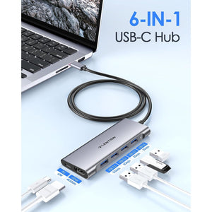 LENTION 3.3FT Long Cable USB C Multiport Hub with 4K HDMI, 4 USB 3.0, Type C Charging Compatible 2024-2016 MacBook Pro, New Mac Air/iMac/Mac Mini, More, Stable Driver Adapter (C35-1M, Space Gray)