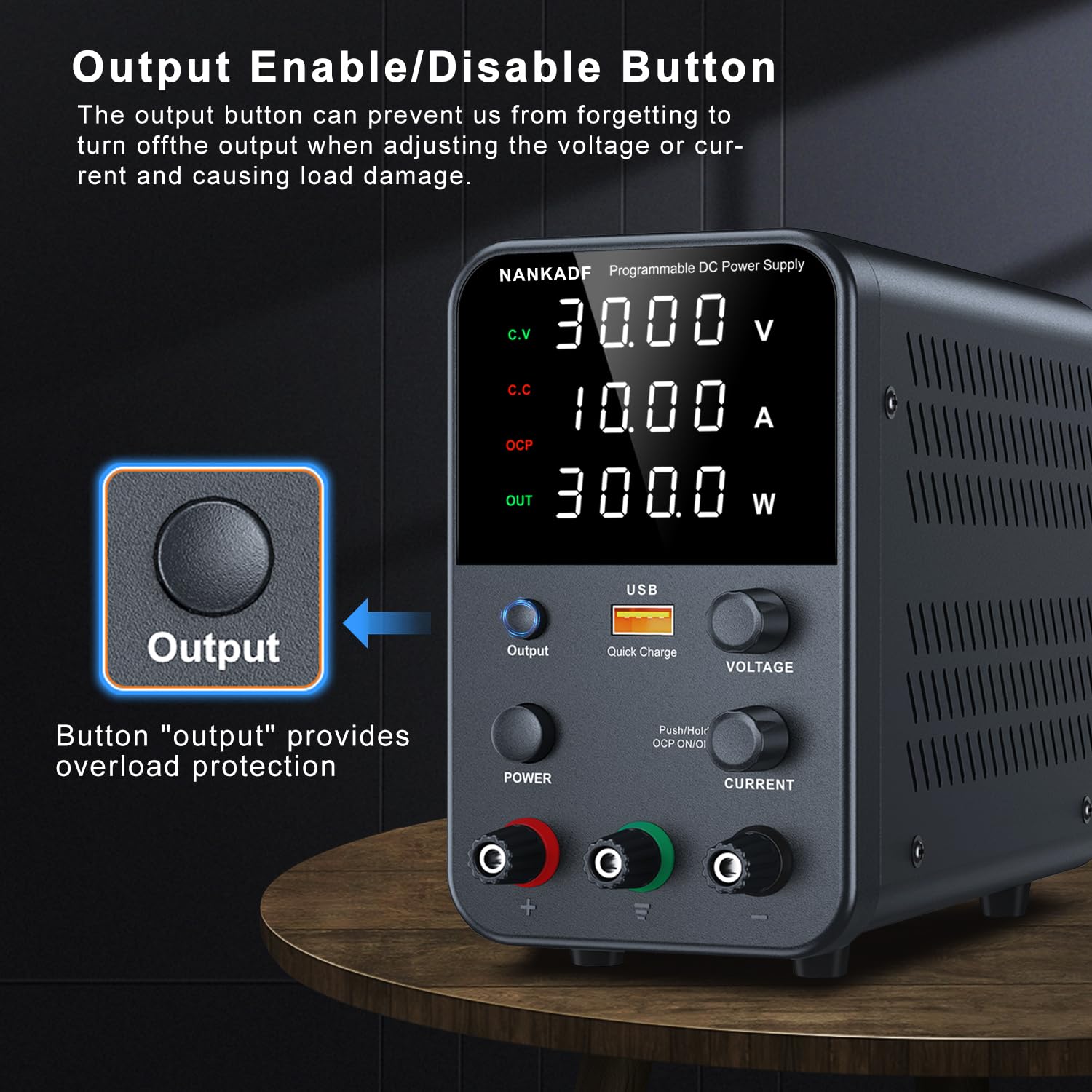 Buy now DC Power Supply Variable, Bench Power Supply with Encoder Adjustment Knob, Output Enable/Disable Button, Adjustable Power Supplies with USB Quick-Charge, Short Circuit Alam (30V 10A Black) at indiglob india