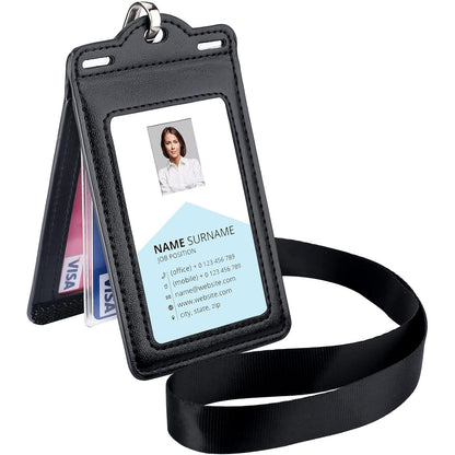 Badge Holder with 2 Lanyard Leather Easily Holds 1 to 6 Cards, Trifold Heavy Duty ID Card Holder, for Nurse Teacher School Medical Law Enforcement