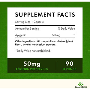 Swanson Apigenin Supplement, 50mg Capsules (90 Count), Helps Promote Sleep, Stress Relief & Overall Men's Health