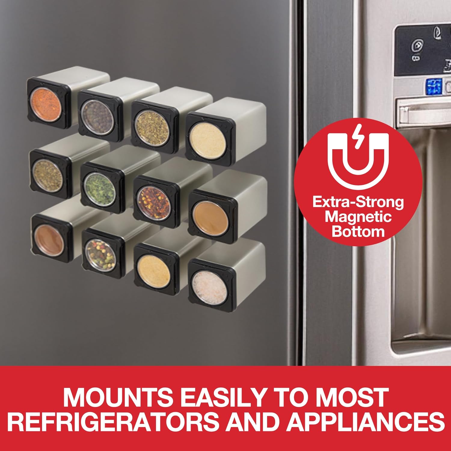 Buy now Set of 3 Magnetic Spice Jars, Shake or Pour Containers Attach to Most Refrigerator Doors & Appliances, Seasoning Dispensers- Easy To Open Window Top Shaker Lids- Kitchen Essential at indiglob india