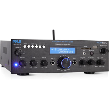Buy now Pyle Wireless Bluetooth Power Amplifier System - 200W Dual Channel Sound Audio Stereo Receiver w/ USB, SD, AUX, MIC IN w/ Echo, Radio, LCD - For Home Theater Entertainment via RCA, Studio Use - PDA6BU at indiglob india