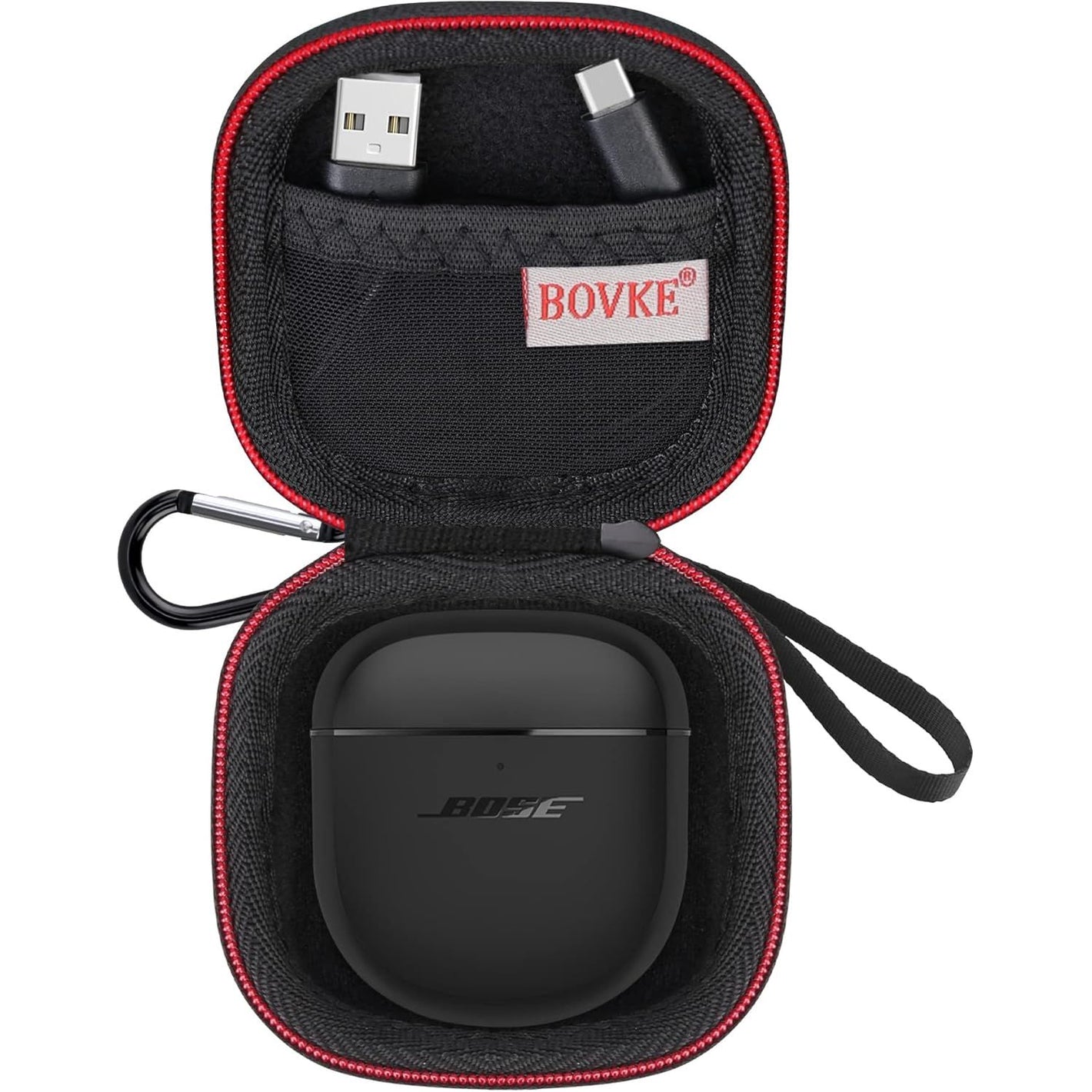 BOVKE Carrying Case for Bose QuietComfort II, QC 2, Ultra, and Open Earbuds Wireless Headphones - Pocket for Cables and Eartips, Black+Black (Case Only)