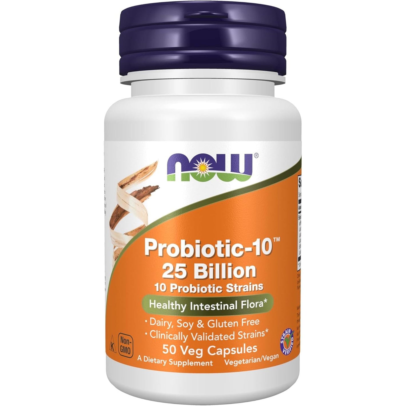 NOW Foods Supplements, Probiotic-10™, 25 Billion, with 10 Probiotic Strains, Dairy, Soy and Gluten Free, Strain Verified, 50 Veg Capsules