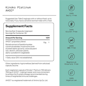 Quality of Life Premium Kinoko Platinum AHCC Herbal Supplement, 750mg per Capsule, for Immune Support, Liver Function, Maintains Natural Killer Cell Activity, Pack of 1, 60 Veggie Capsules