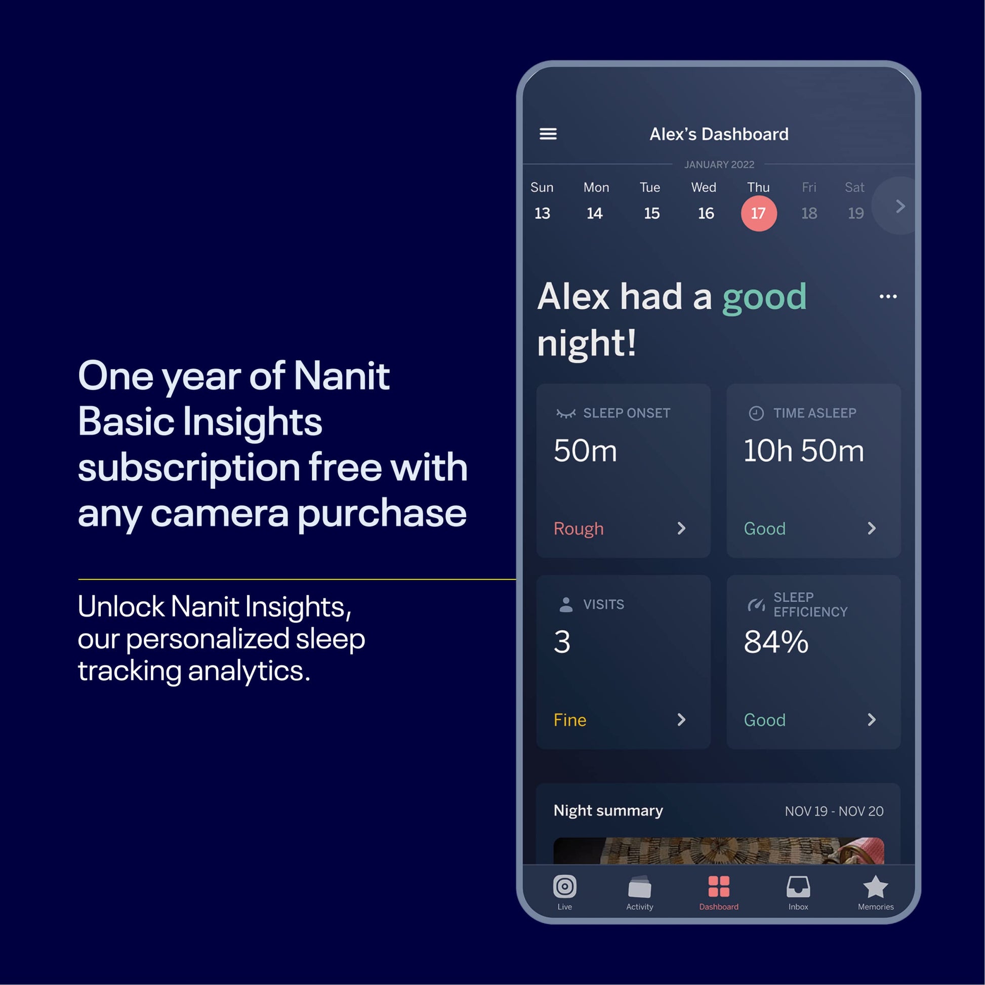 Buy now Nanit Pro Smart Baby Monitor & Wall Mount - 1080p Secure Wi-Fi Video Camera, Sensor-Free Sleep & Breathing Motion Tracker, 2-Way Audio, Sound & Motion Alerts, Night Vision, and Breathing Band - Black at indiglob india