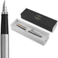 Parker Jotter Fountain Pen, Stainless Steel with Gold Trim, Medium Nib, Blue Ink & Gift Box