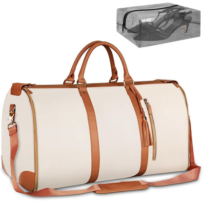 Ytonet Garment Duffle Bags for Travel, Convertible Carry On Garment Bag for Women, Large PU Leather Foldable Travel Bag with Shoe Pouch, 2 in 1 Hanging Suitcase Dress Suit Travel Bags, Pink